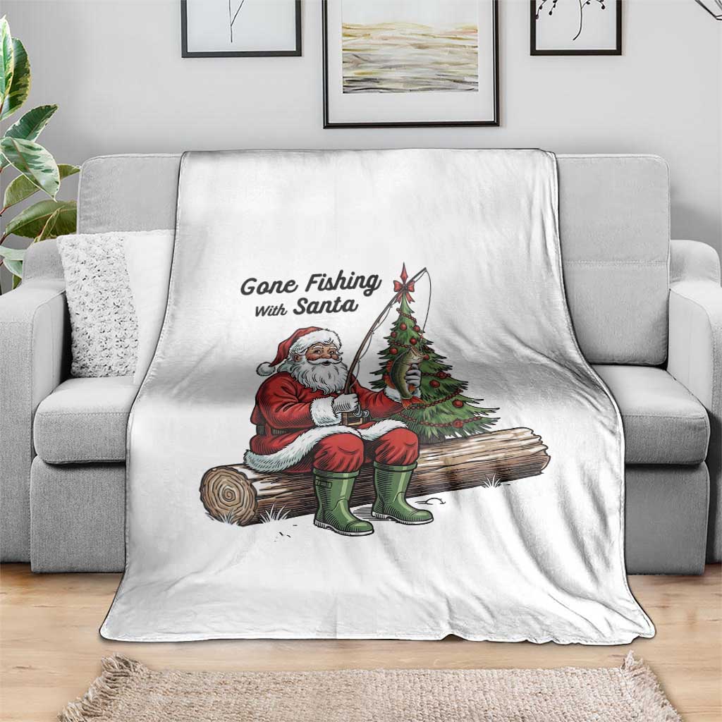 Santa Fishing Chritsmas Throw Blanket Funny Fisherman Xmas - Wonder Print Shop