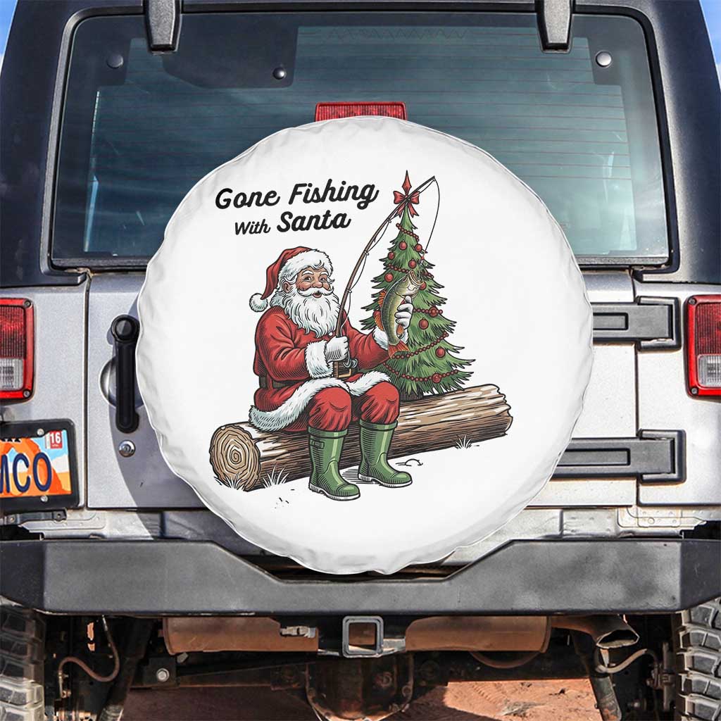 Santa Fishing Chritsmas Spare Tire Cover Funny Fisherman Xmas - Wonder Print Shop