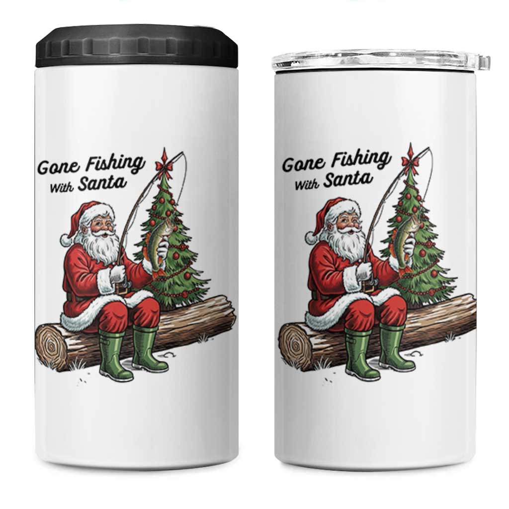 Santa Fishing Chritsmas 4 in 1 Can Cooler Tumbler Funny Fisherman Xmas - Wonder Print Shop