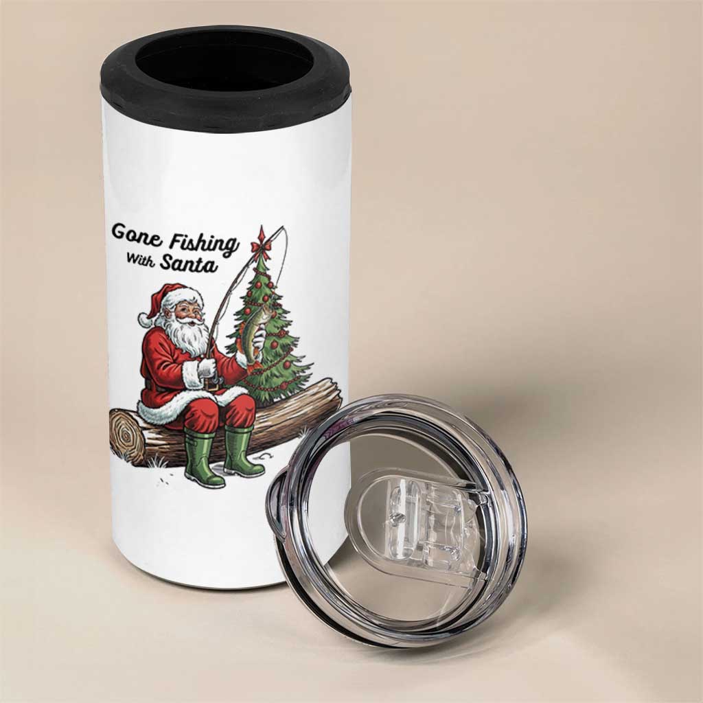 Santa Fishing Chritsmas 4 in 1 Can Cooler Tumbler Funny Fisherman Xmas - Wonder Print Shop