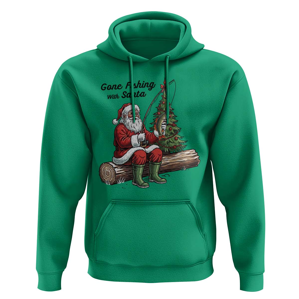 Santa Fishing Chritsmas Hoodie Funny Fisherman Xmas - Wonder Print Shop