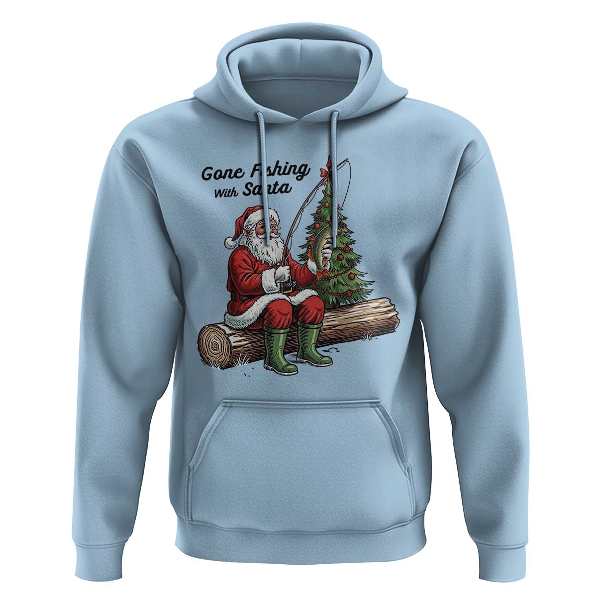 Santa Fishing Chritsmas Hoodie Funny Fisherman Xmas - Wonder Print Shop