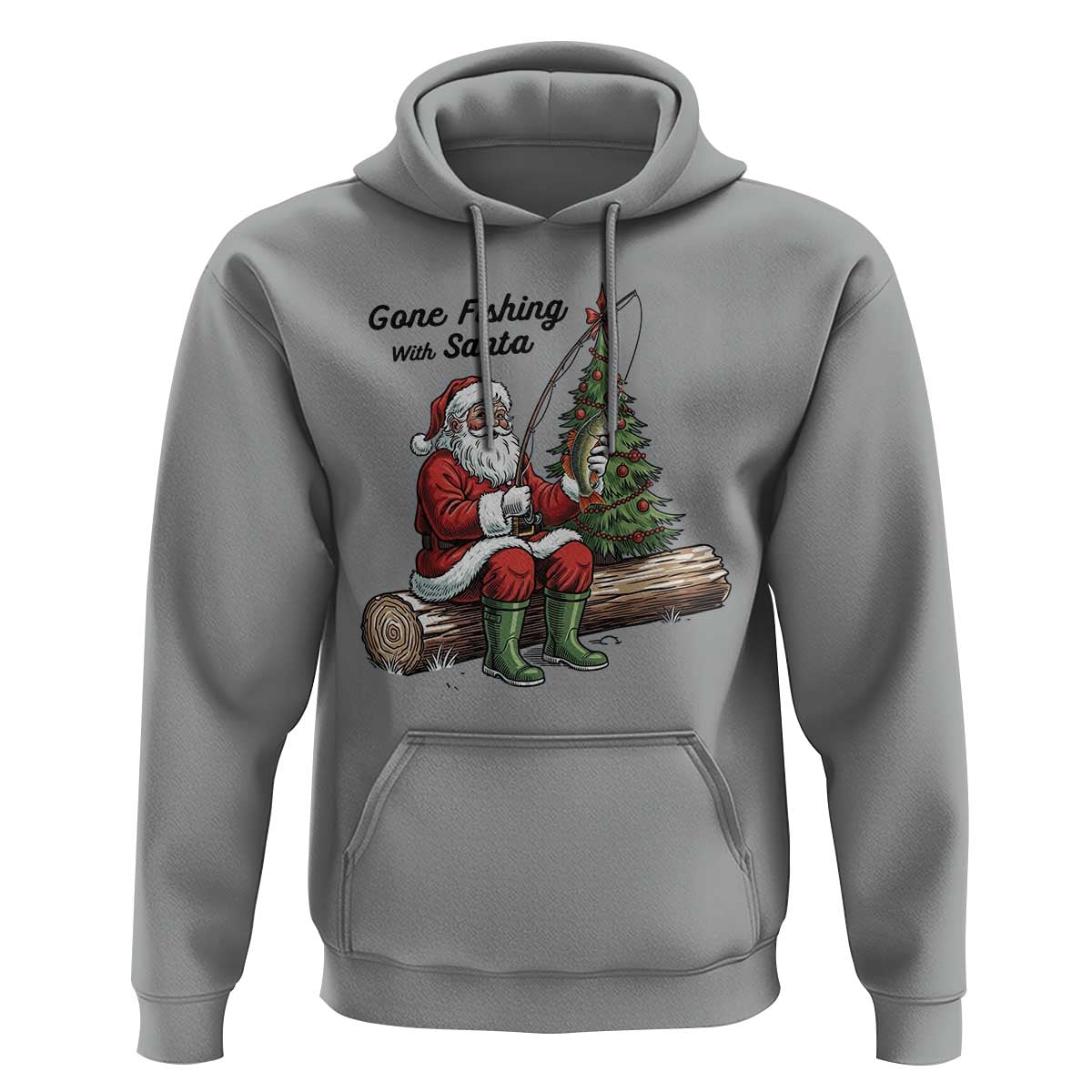 Santa Fishing Chritsmas Hoodie Funny Fisherman Xmas - Wonder Print Shop
