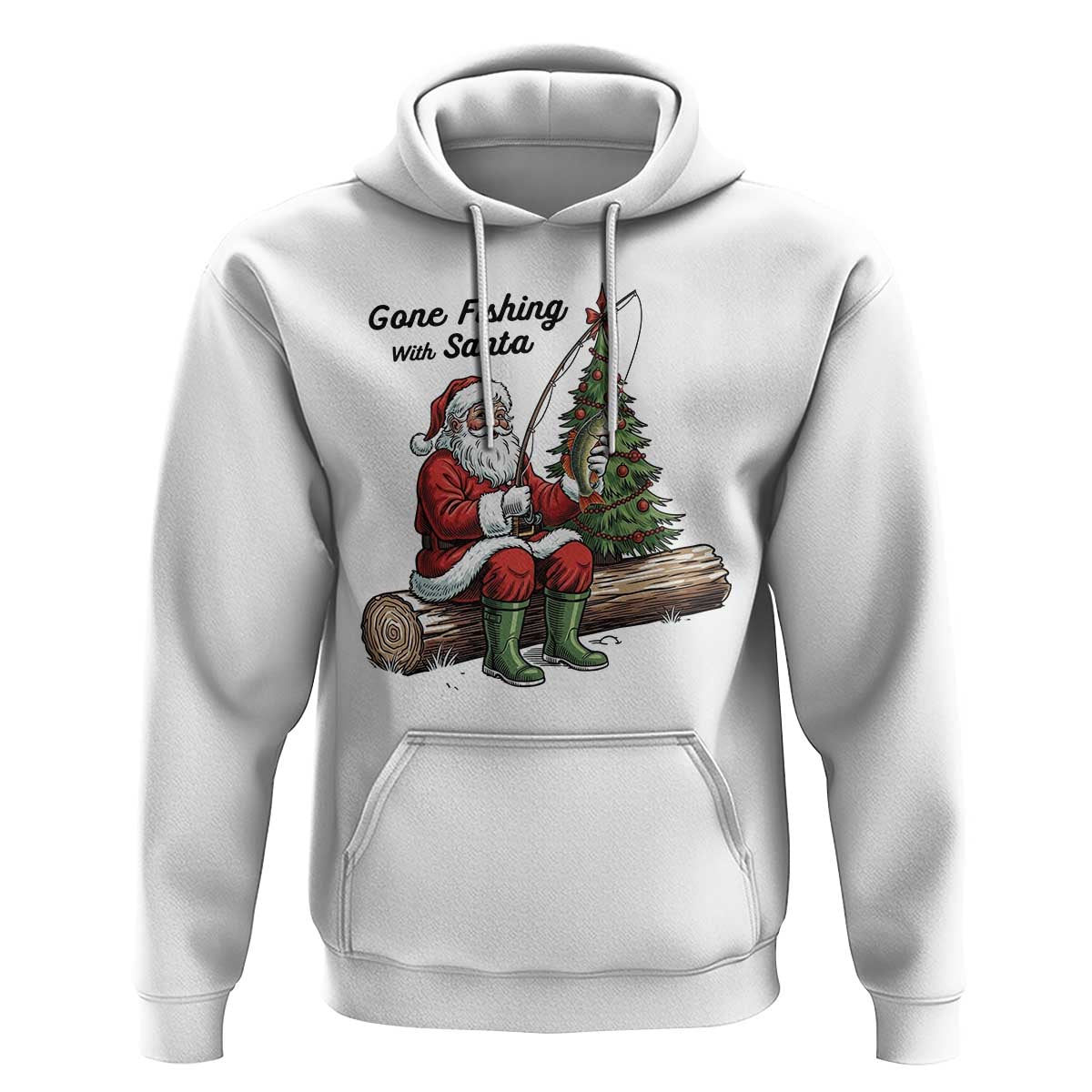 Santa Fishing Chritsmas Hoodie Funny Fisherman Xmas - Wonder Print Shop