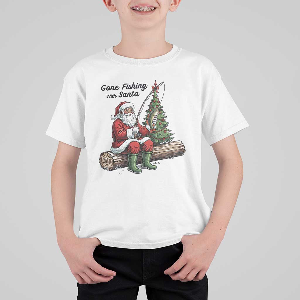 Santa Fishing Chritsmas T Shirt For Kid Funny Fisherman Xmas - Wonder Print Shop