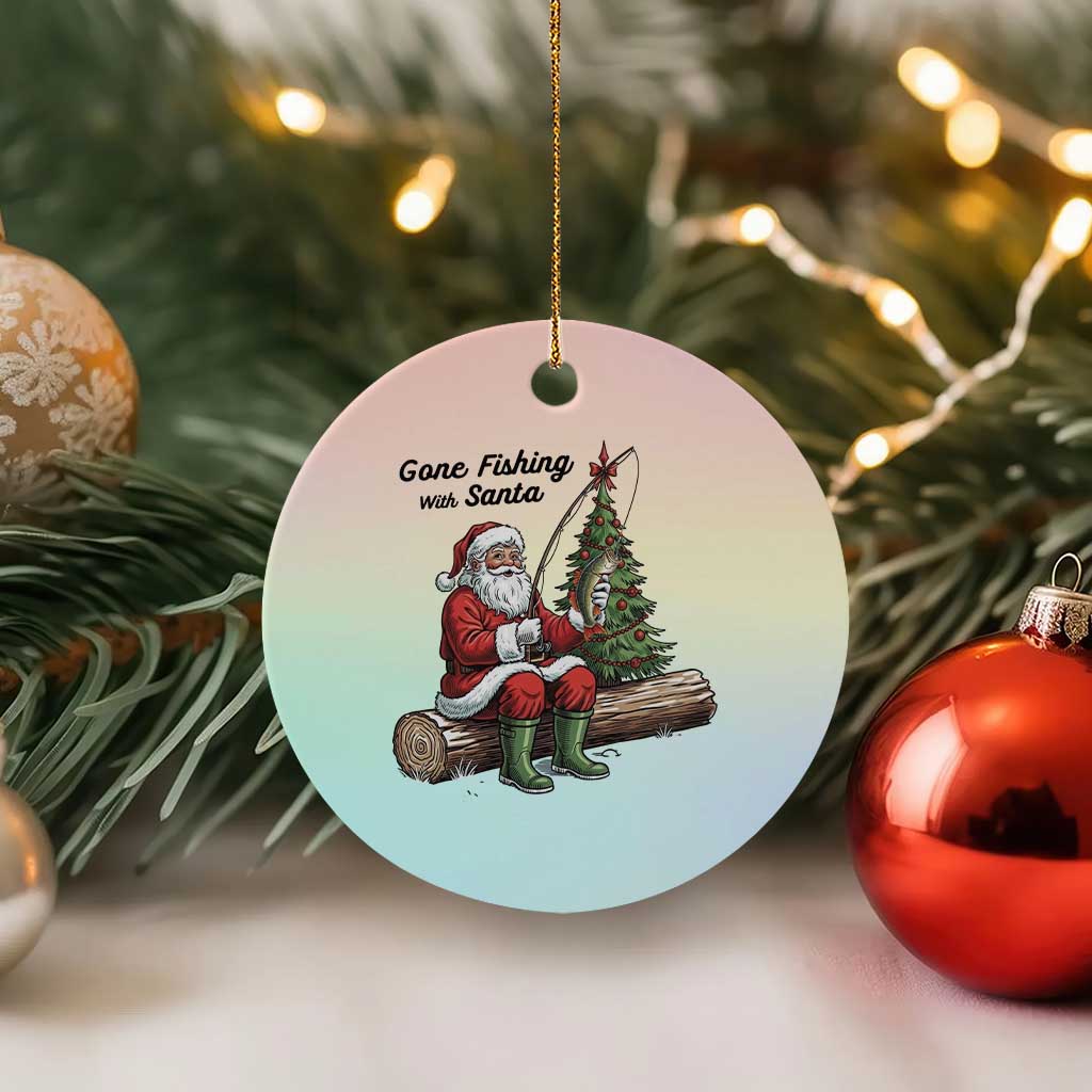 Santa Fishing Chritsmas Ceramic Ornament Funny Fisherman Xmas - Wonder Print Shop