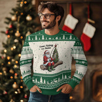 Santa Fishing Chritsmas Ugly Christmas Sweater Funny Fisherman Xmas - Wonder Print Shop