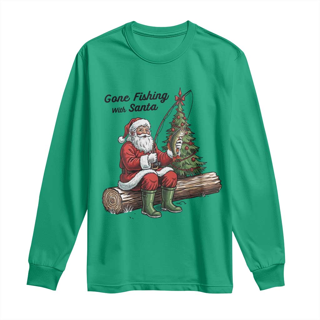 Santa Fishing Chritsmas Long Sleeve Shirt Funny Fisherman Xmas - Wonder Print Shop
