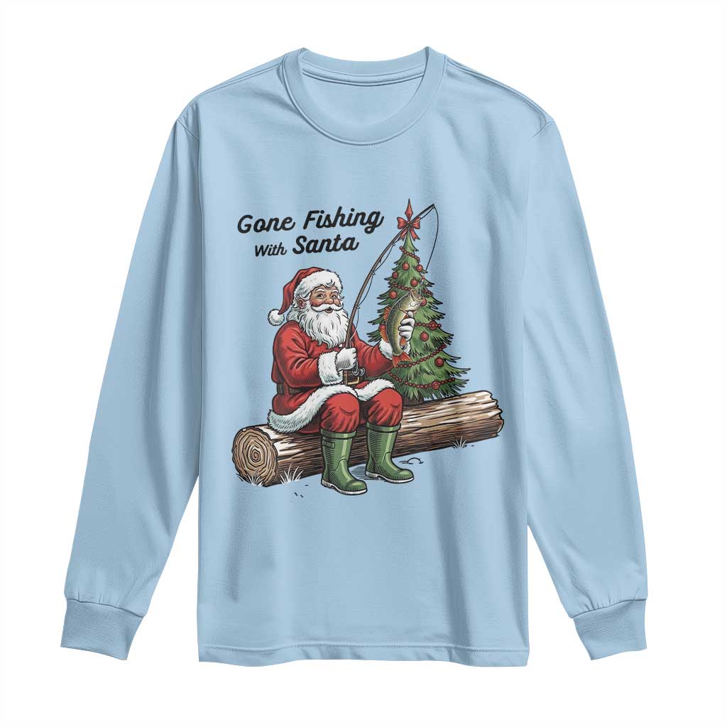 Santa Fishing Chritsmas Long Sleeve Shirt Funny Fisherman Xmas - Wonder Print Shop