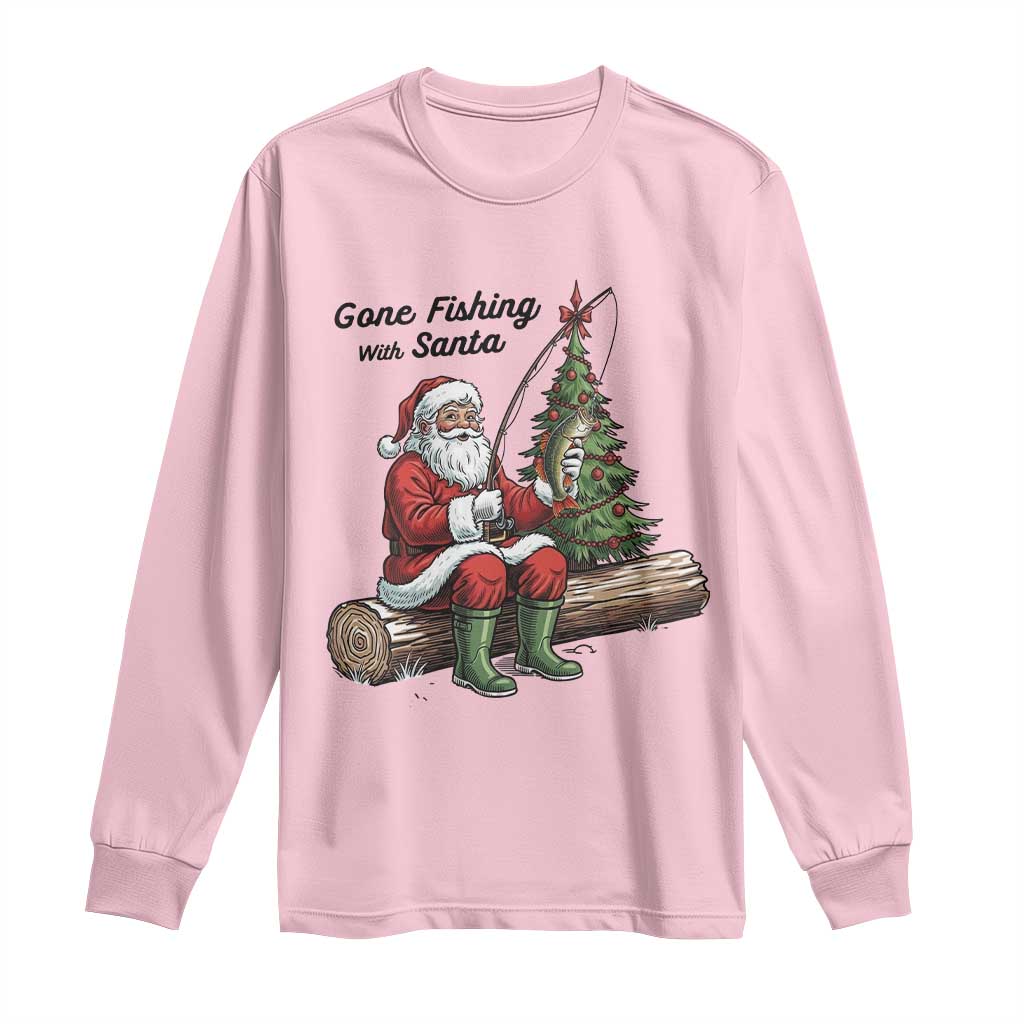 Santa Fishing Chritsmas Long Sleeve Shirt Funny Fisherman Xmas - Wonder Print Shop