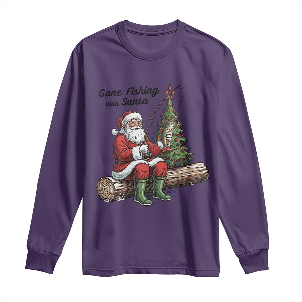 Santa Fishing Chritsmas Long Sleeve Shirt Funny Fisherman Xmas - Wonder Print Shop