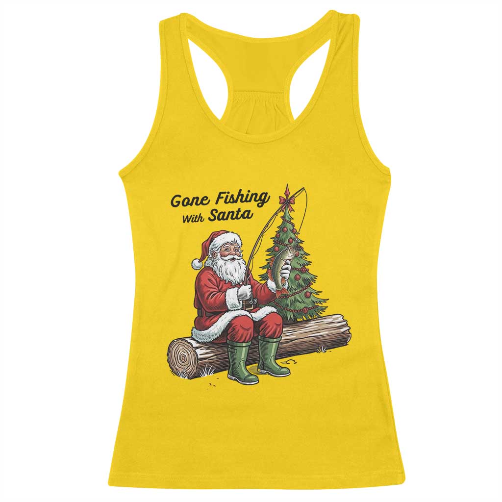 Santa Fishing Chritsmas Racerback Tank Top Funny Fisherman Xmas - Wonder Print Shop