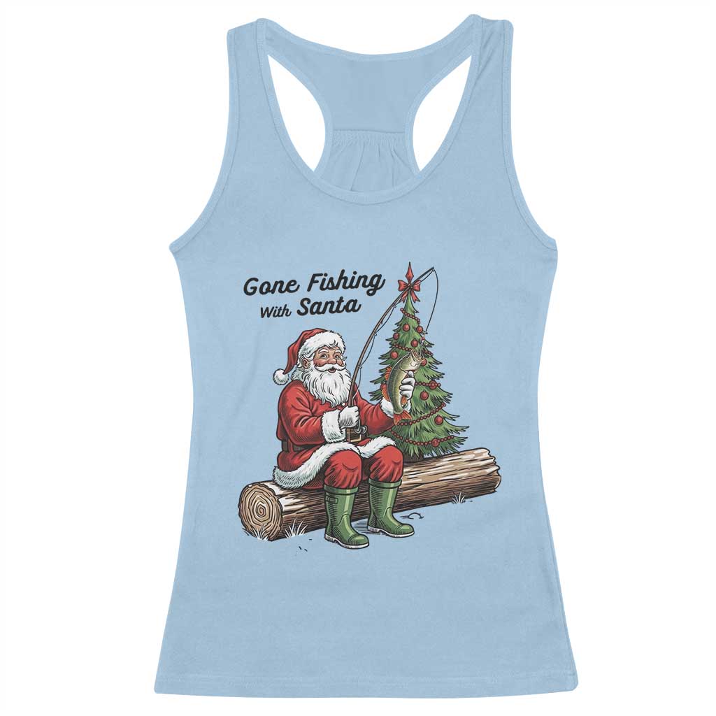Santa Fishing Chritsmas Racerback Tank Top Funny Fisherman Xmas - Wonder Print Shop