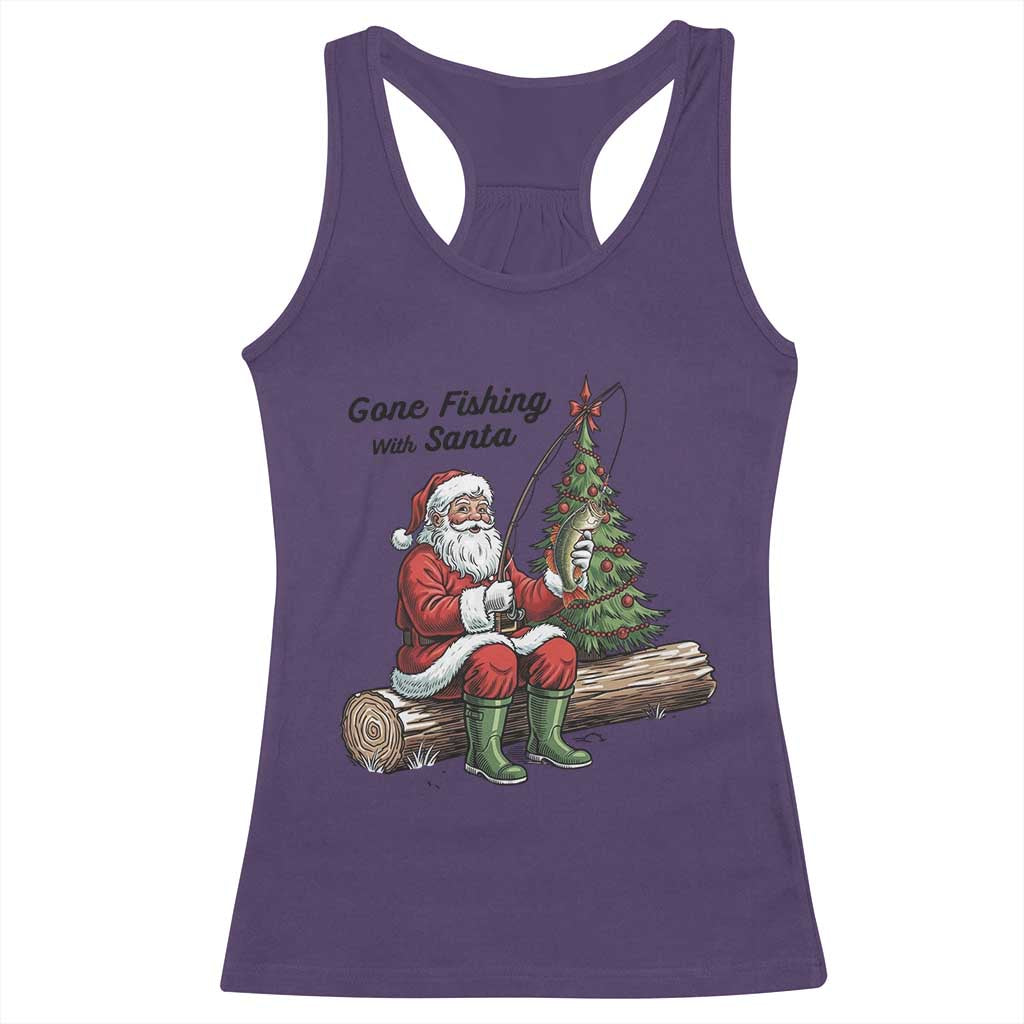 Santa Fishing Chritsmas Racerback Tank Top Funny Fisherman Xmas - Wonder Print Shop