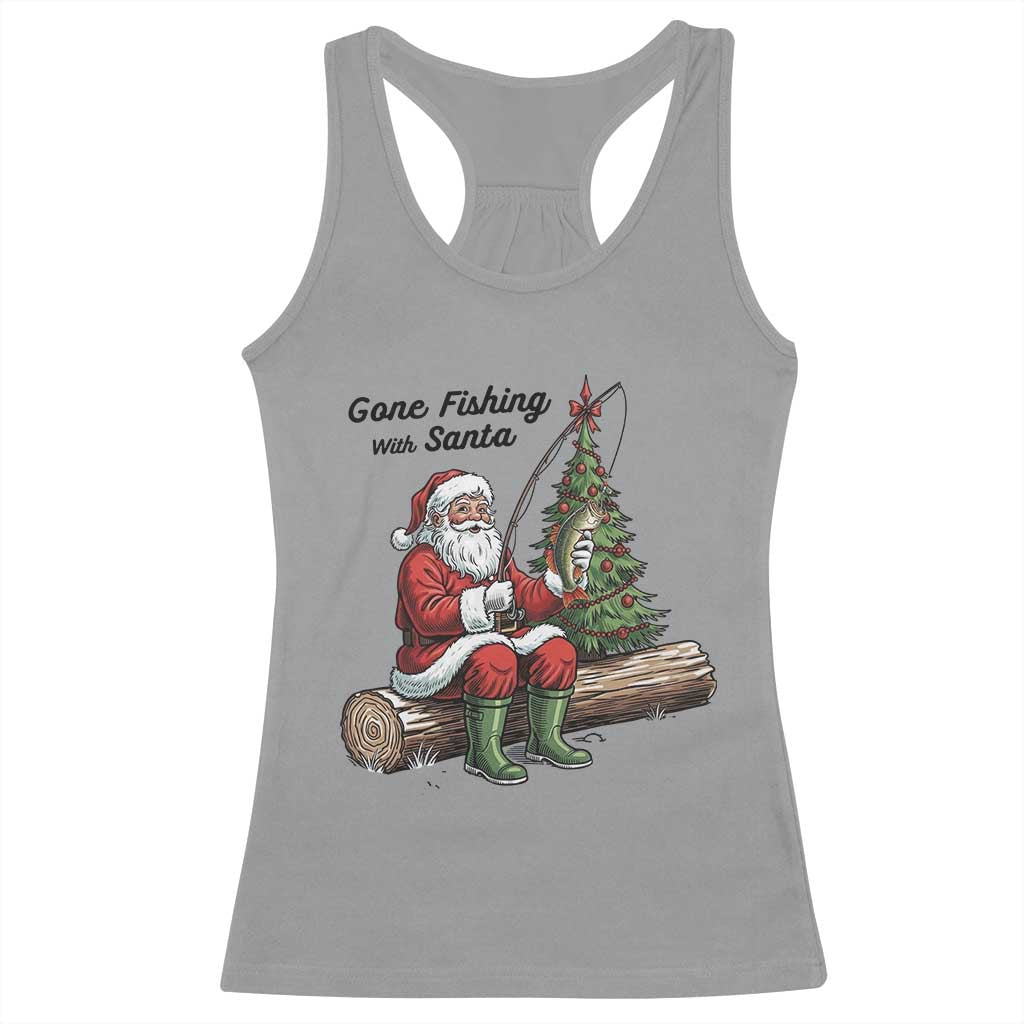 Santa Fishing Chritsmas Racerback Tank Top Funny Fisherman Xmas - Wonder Print Shop