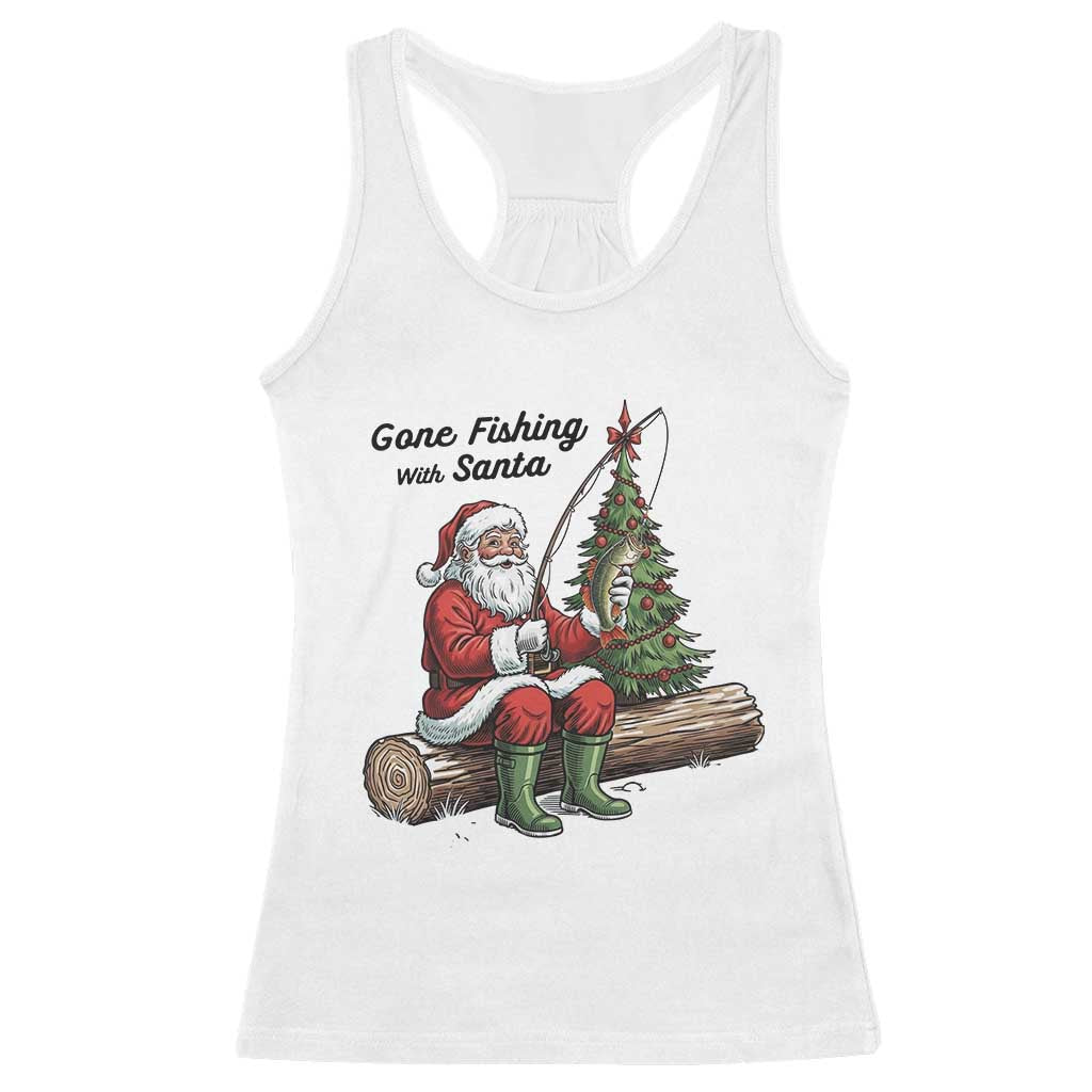 Santa Fishing Chritsmas Racerback Tank Top Funny Fisherman Xmas - Wonder Print Shop