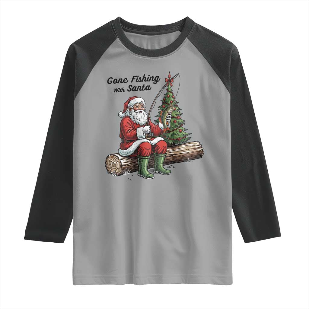 Santa Fishing Chritsmas Raglan Shirt Funny Fisherman Xmas - Wonder Print Shop