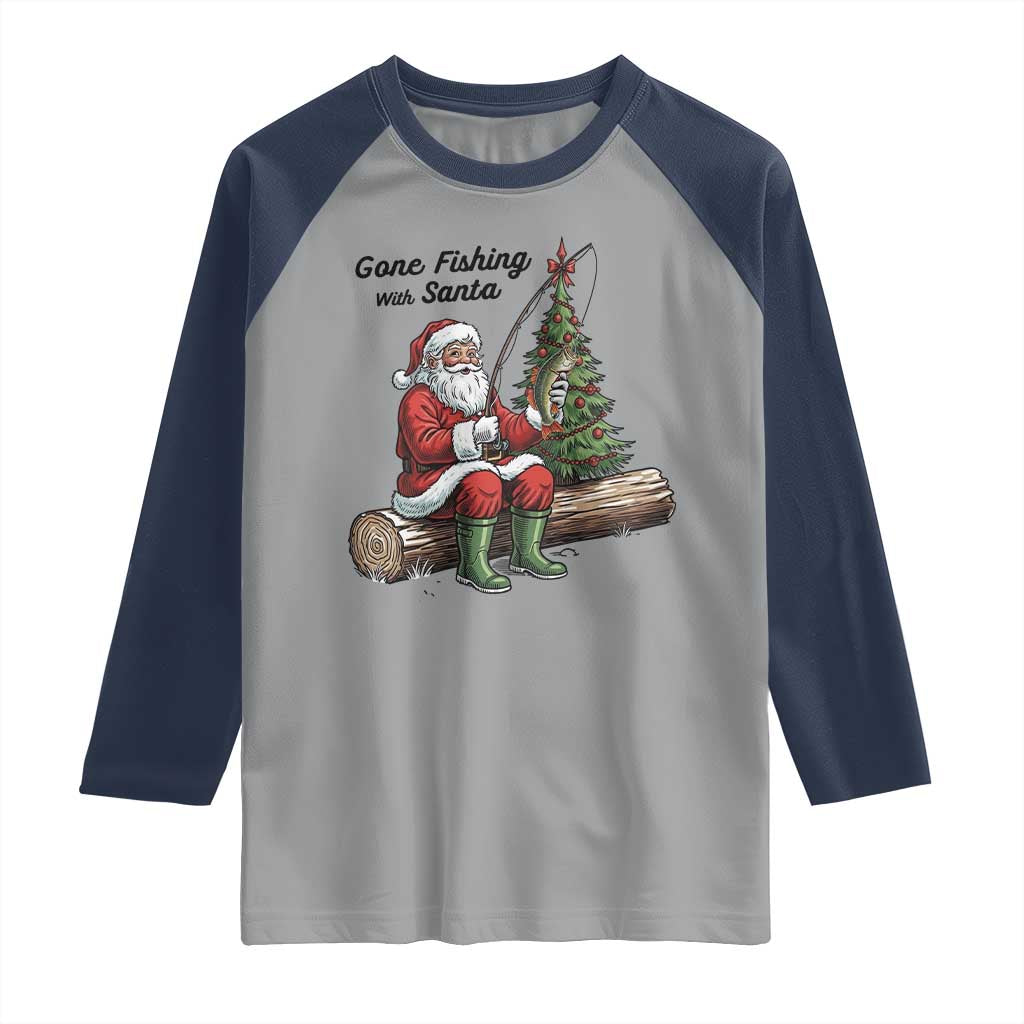 Santa Fishing Chritsmas Raglan Shirt Funny Fisherman Xmas - Wonder Print Shop