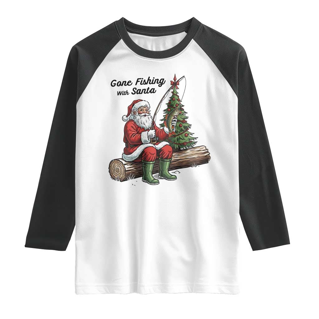 Santa Fishing Chritsmas Raglan Shirt Funny Fisherman Xmas - Wonder Print Shop