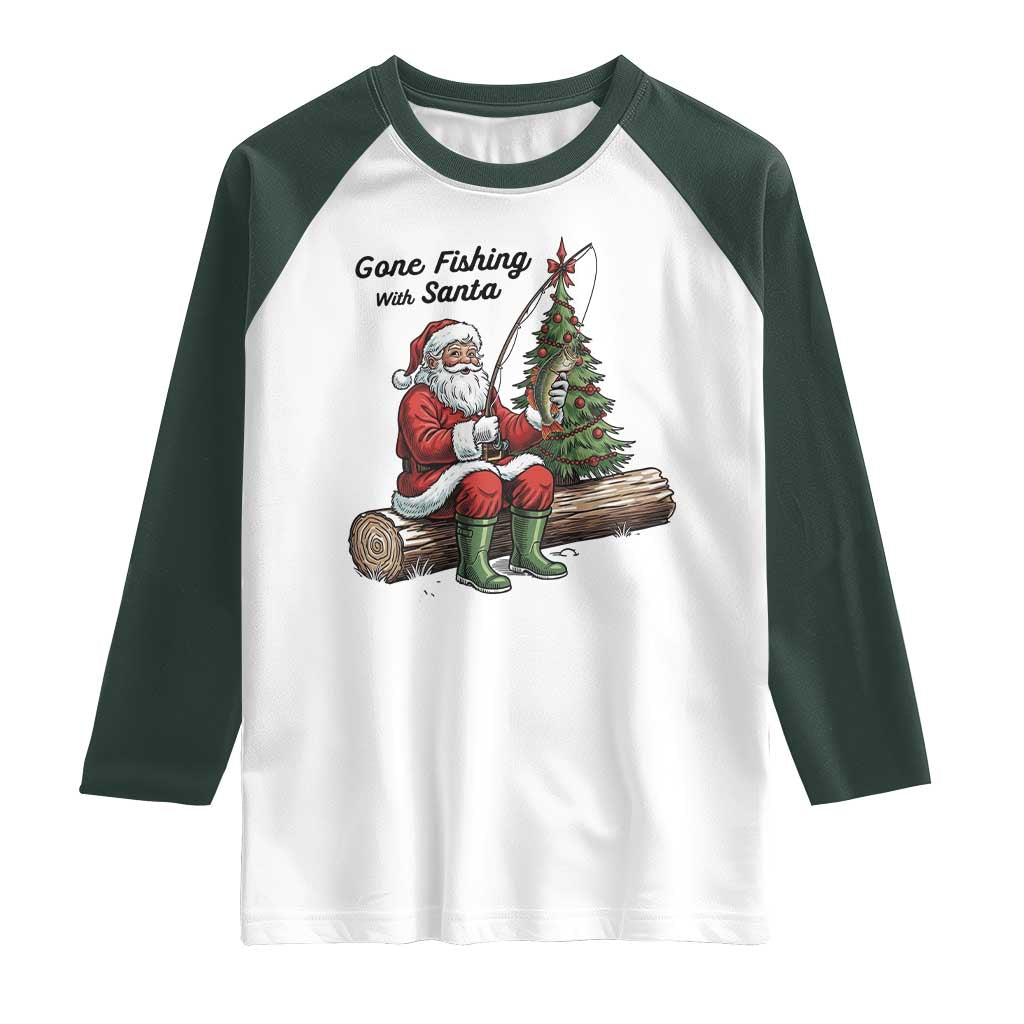 Santa Fishing Chritsmas Raglan Shirt Funny Fisherman Xmas - Wonder Print Shop