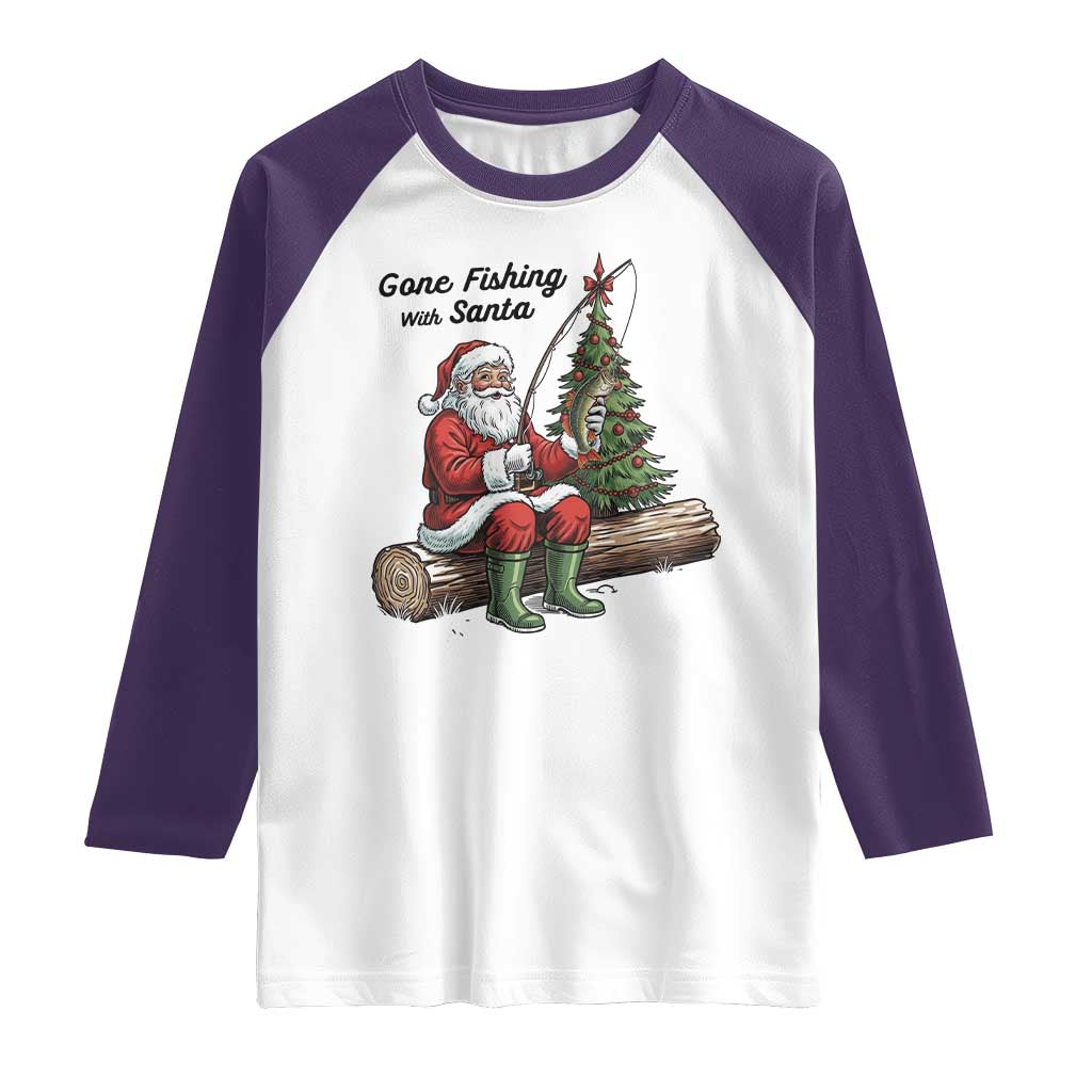 Santa Fishing Chritsmas Raglan Shirt Funny Fisherman Xmas - Wonder Print Shop