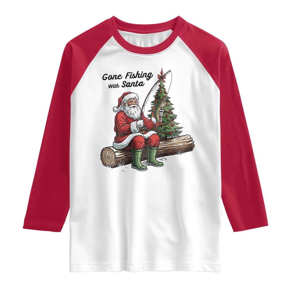 Santa Fishing Chritsmas Raglan Shirt Funny Fisherman Xmas - Wonder Print Shop
