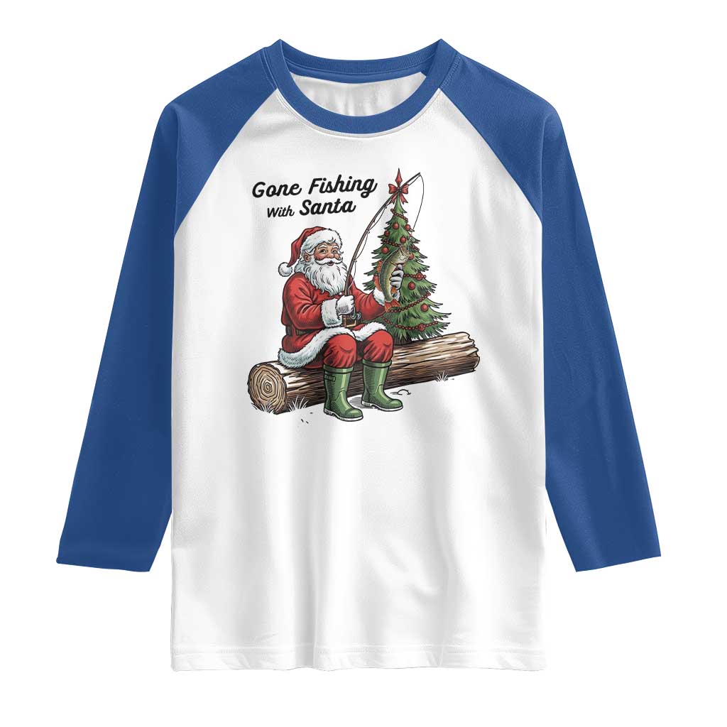 Santa Fishing Chritsmas Raglan Shirt Funny Fisherman Xmas - Wonder Print Shop