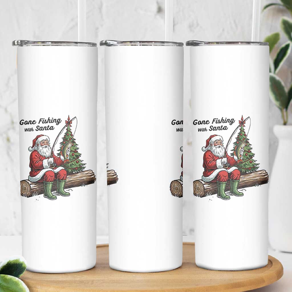 Santa Fishing Chritsmas Skinny Tumbler Funny Fisherman Xmas - Wonder Print Shop