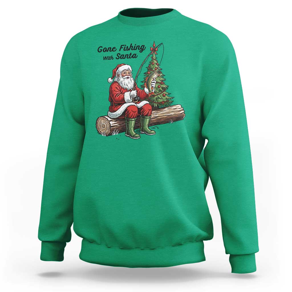 Santa Fishing Chritsmas Sweatshirt Funny Fisherman Xmas - Wonder Print Shop