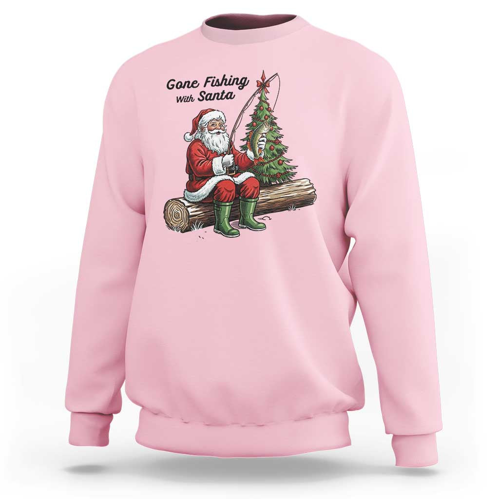 Santa Fishing Chritsmas Sweatshirt Funny Fisherman Xmas - Wonder Print Shop