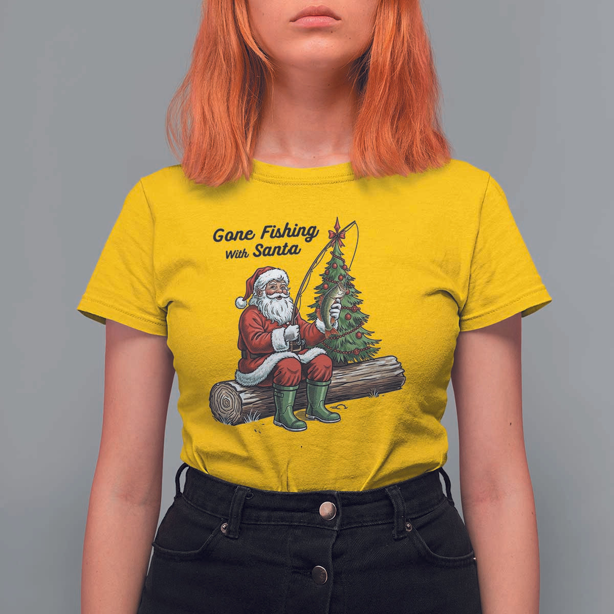 Santa Fishing Chritsmas T Shirt For Women Funny Fisherman Xmas - Wonder Print Shop