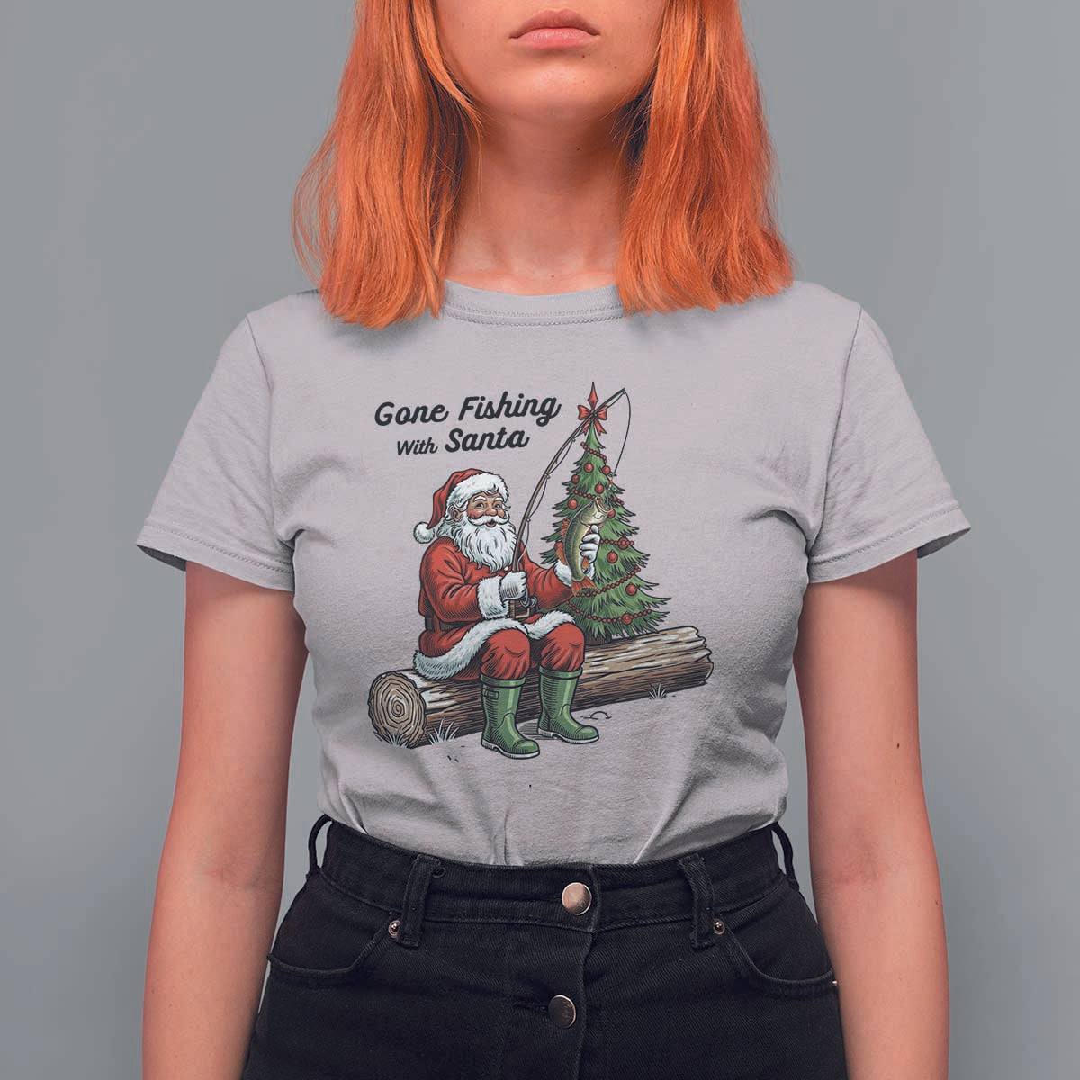 Santa Fishing Chritsmas T Shirt For Women Funny Fisherman Xmas - Wonder Print Shop