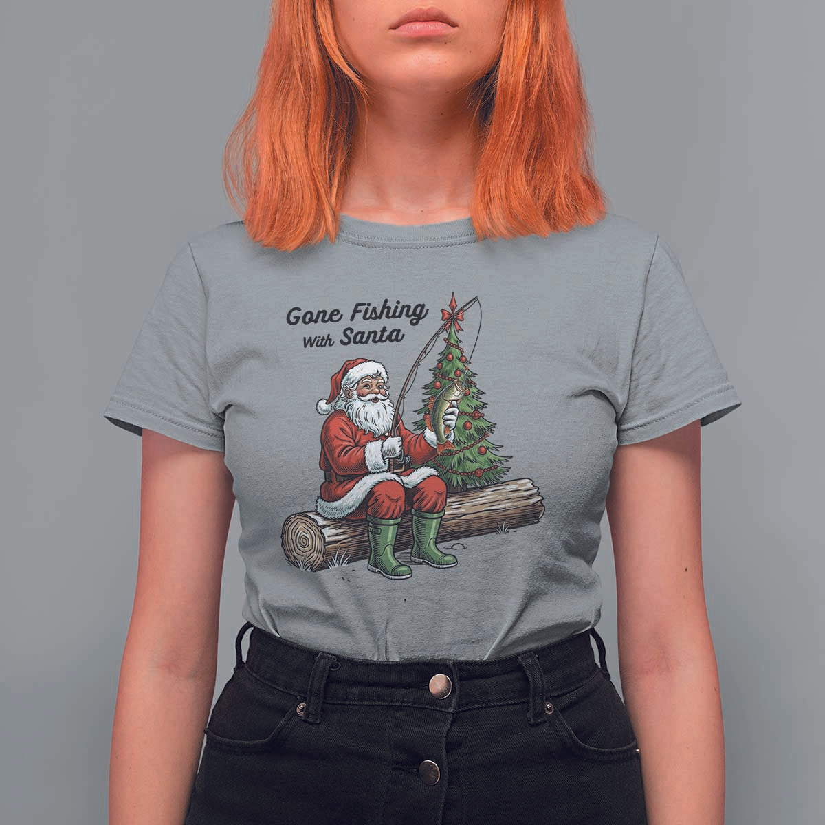 Santa Fishing Chritsmas T Shirt For Women Funny Fisherman Xmas - Wonder Print Shop