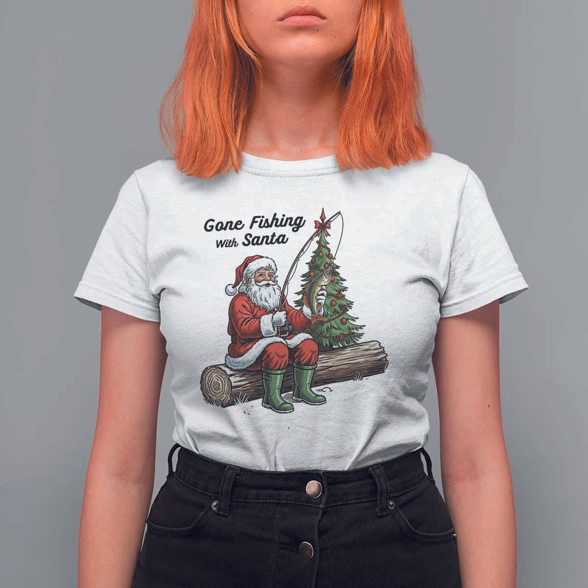 Santa Fishing Chritsmas T Shirt For Women Funny Fisherman Xmas - Wonder Print Shop