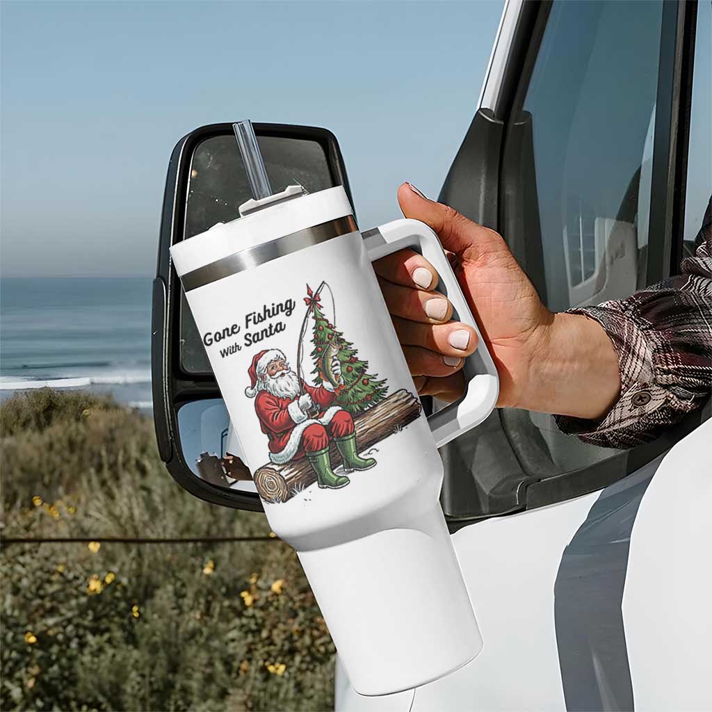 Santa Fishing Chritsmas Tumbler With Handle Funny Fisherman Xmas - Wonder Print Shop