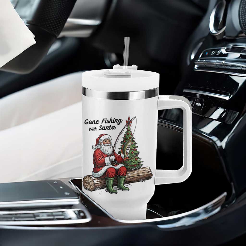 Santa Fishing Chritsmas Tumbler With Handle Funny Fisherman Xmas - Wonder Print Shop