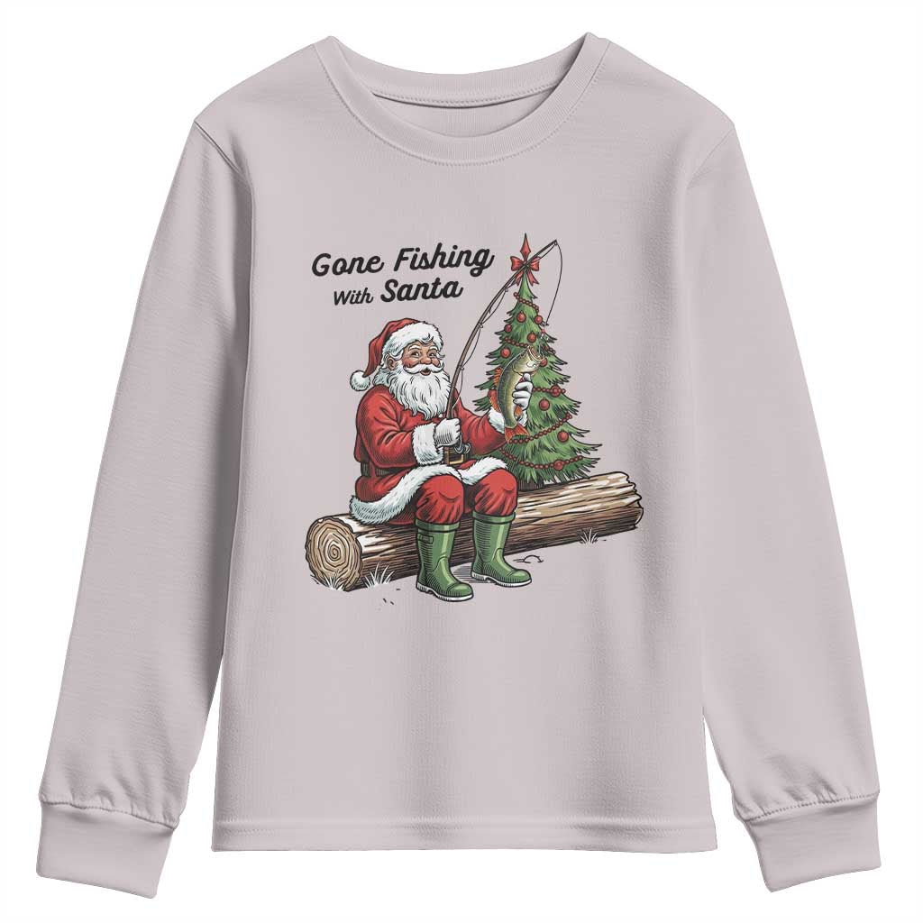 Santa Fishing Chritsmas Youth Sweatshirt Funny Fisherman Xmas - Wonder Print Shop