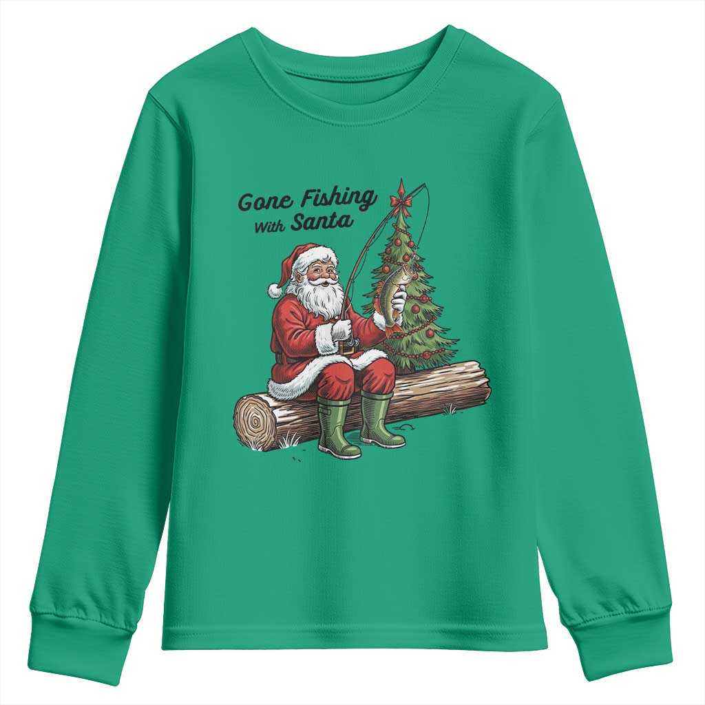 Santa Fishing Chritsmas Youth Sweatshirt Funny Fisherman Xmas - Wonder Print Shop