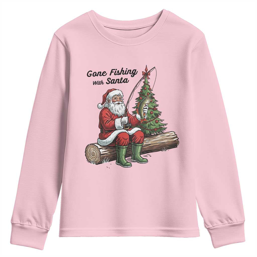 Santa Fishing Chritsmas Youth Sweatshirt Funny Fisherman Xmas - Wonder Print Shop