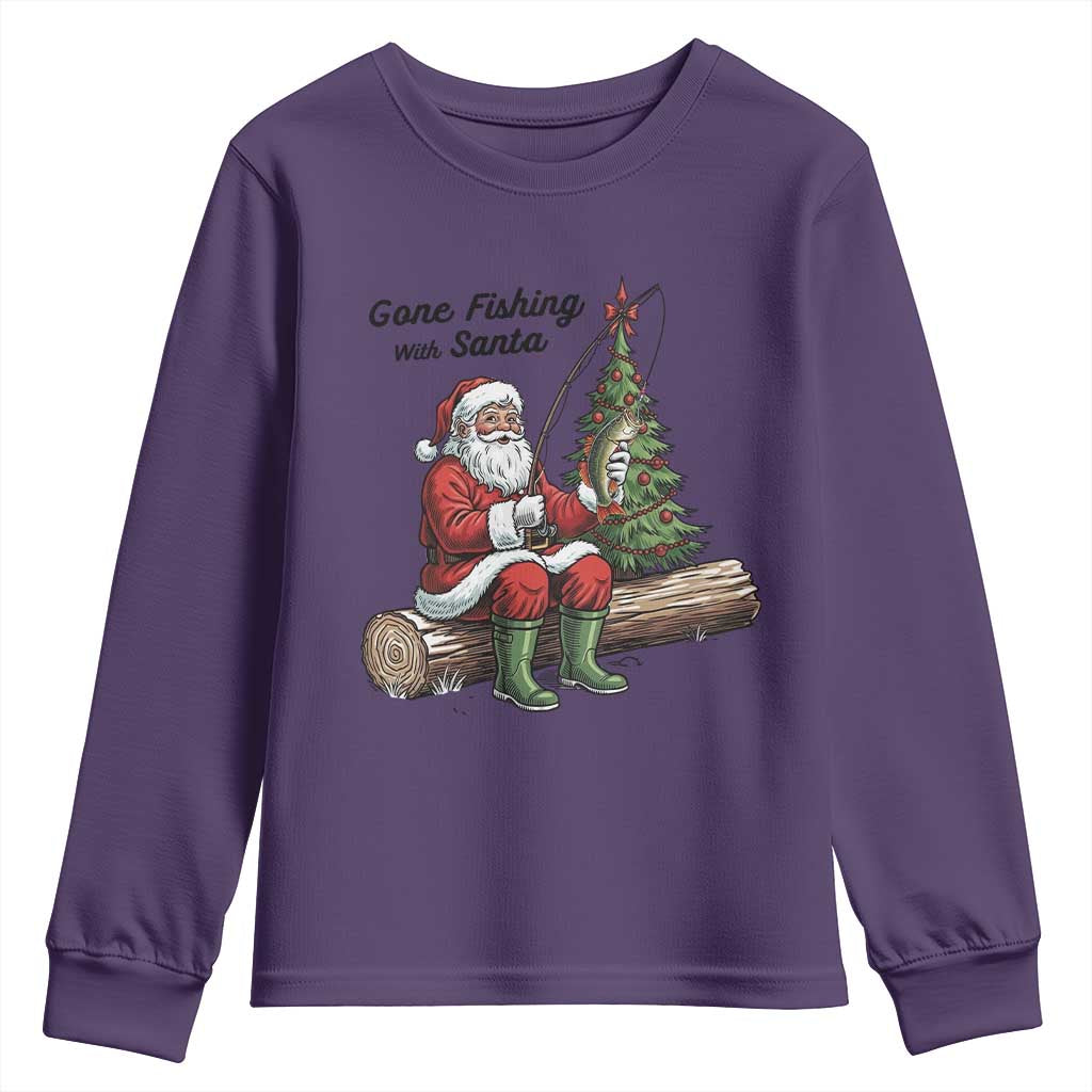 Santa Fishing Chritsmas Youth Sweatshirt Funny Fisherman Xmas - Wonder Print Shop