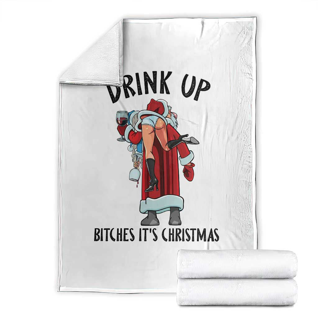 Funny Christmas Wine Throw Blanket Drink Up Bitches It Is Christmas - Wonder Print Shop