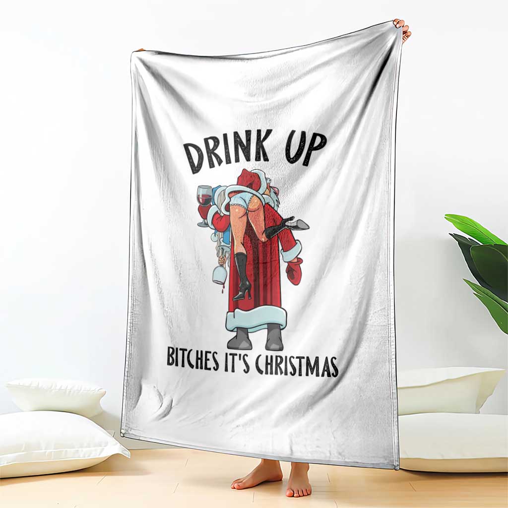 Funny Christmas Wine Throw Blanket Drink Up Bitches It Is Christmas - Wonder Print Shop