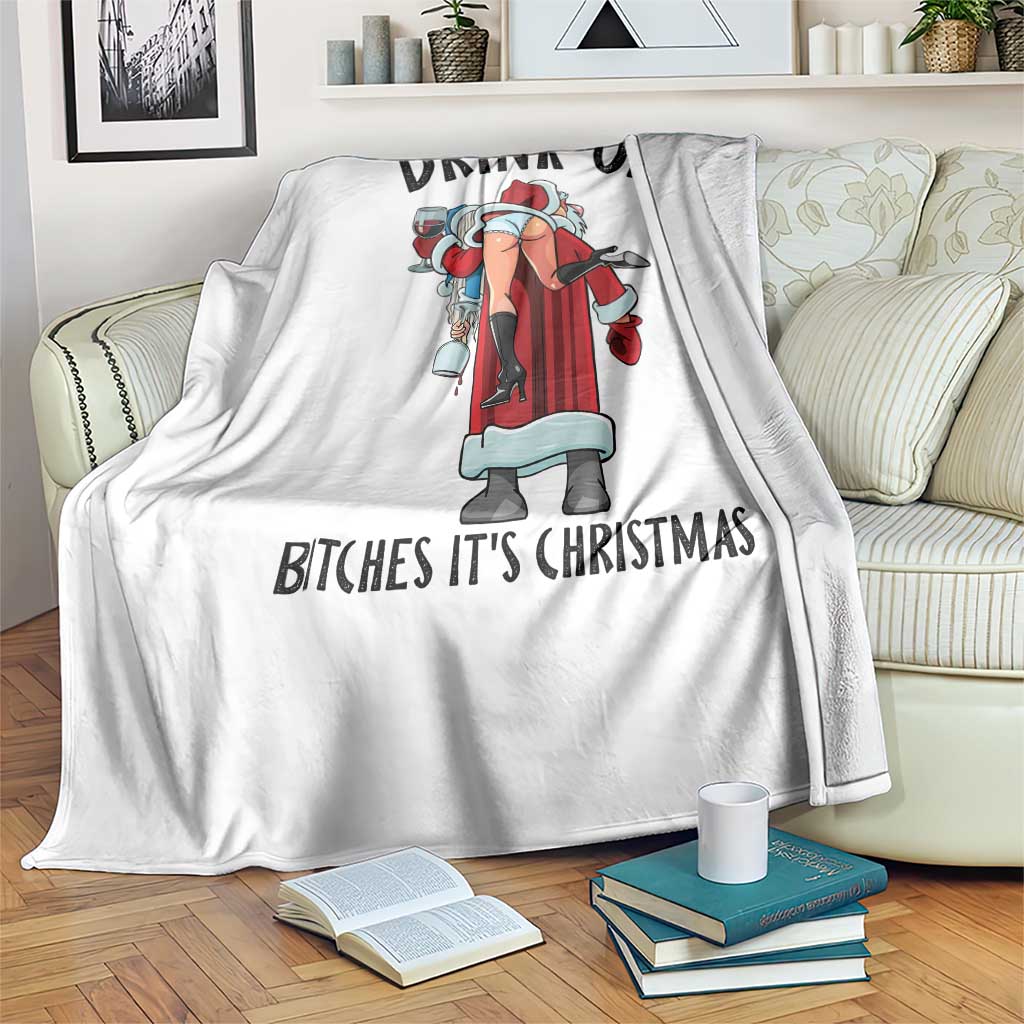 Funny Christmas Wine Throw Blanket Drink Up Bitches It Is Christmas - Wonder Print Shop