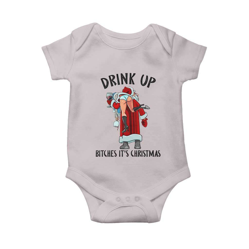 Funny Christmas Wine Baby Onesie Drink Up Bitches It Is Christmas - Wonder Print Shop