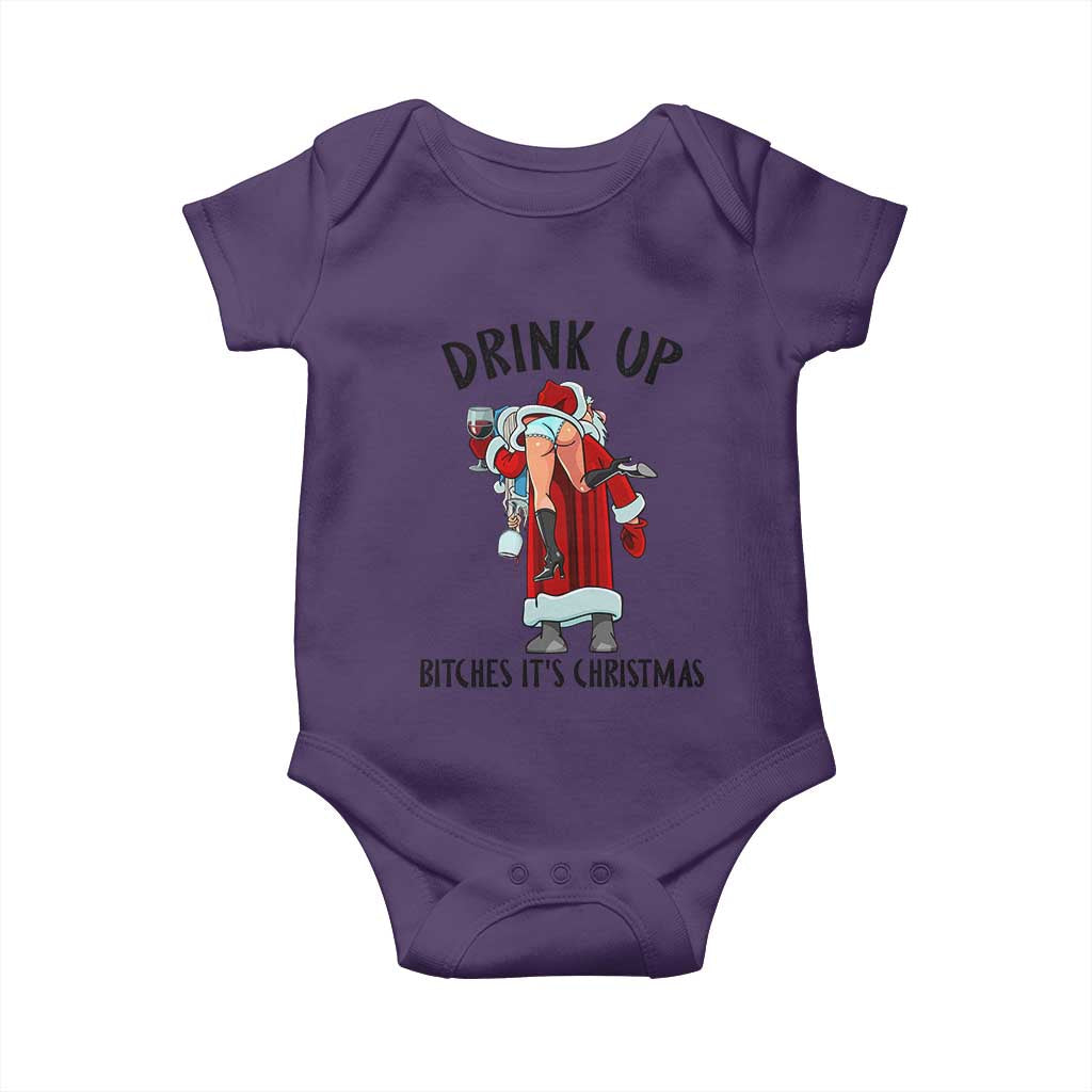 Funny Christmas Wine Baby Onesie Drink Up Bitches It Is Christmas - Wonder Print Shop