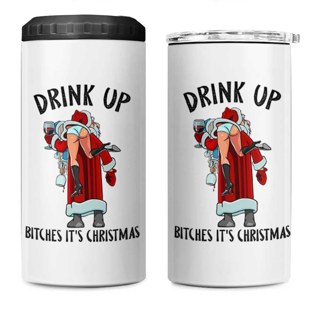 Funny Christmas Wine 4 in 1 Can Cooler Tumbler Drink Up Bitches It Is Christmas - Wonder Print Shop