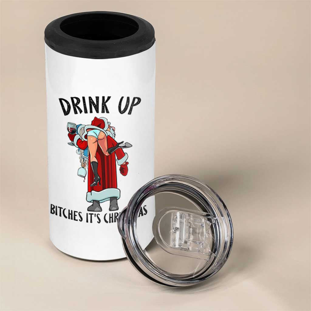 Funny Christmas Wine 4 in 1 Can Cooler Tumbler Drink Up Bitches It Is Christmas - Wonder Print Shop
