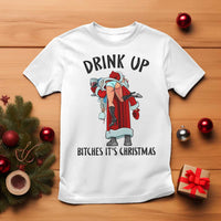 Funny Christmas Wine T Shirt Drink Up Bitches It Is Christmas - Wonder Print Shop