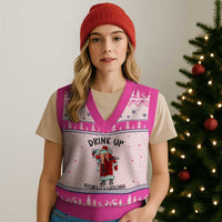 Funny Xmas Wine V-Neck Knit Sweater Vest Drink Up Bitches It Is Xmas - Wonder Print Shop