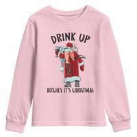 Funny Christmas Wine Youth Sweatshirt Drink Up Bitches It Is Christmas - Wonder Print Shop